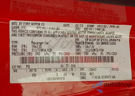 2013 Ford Focus Se z USA, uszkodzony, nr VIN 1FADP3F21DL266919